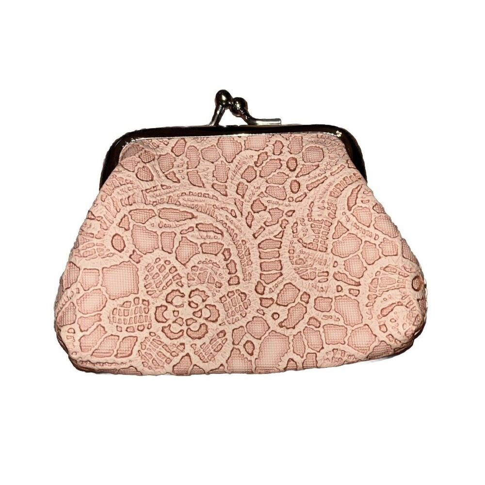 Faux Leather Kisslock Coin Purse with Pink Embossed Design